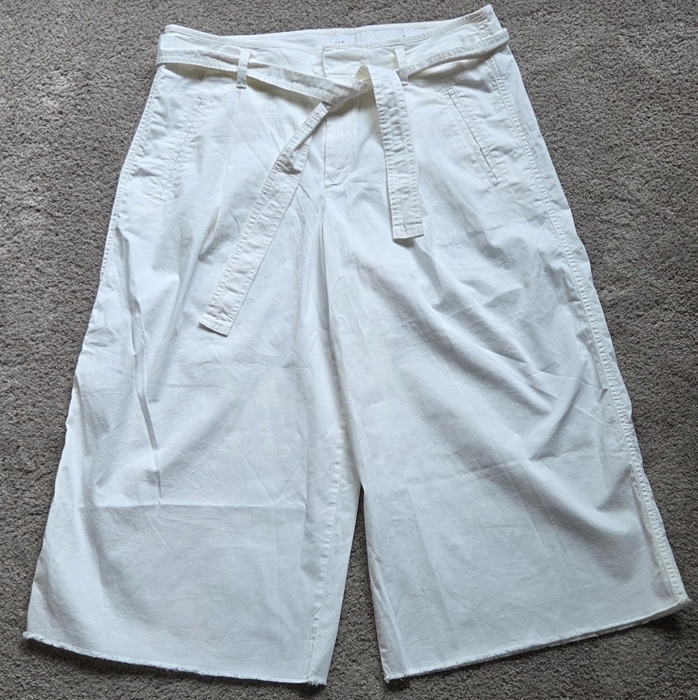Gap Women's White High Rise Wide Leg Crop Belted Culottes, Size 16